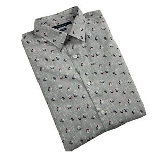 Perry Ellis Mens Slim-Fit Long Sleeve Floral-Print Button Up Shirt Gray-M